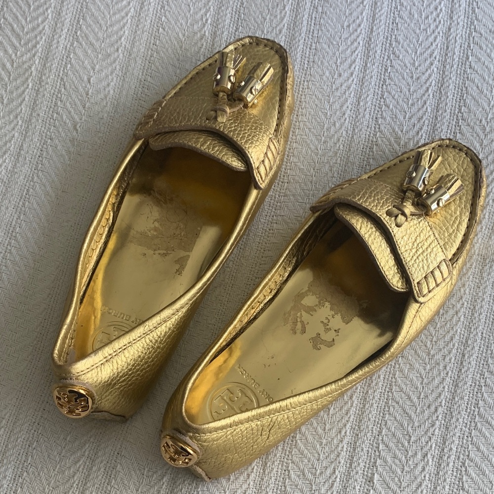 Tory Burch Metallic Gold Loafers